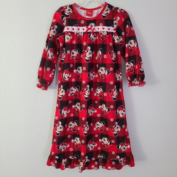 Disney Minnie Mouse Toddler Girl Holiday Nightgown Red Plaid Long Sleeve Size 4T - Picture 1 of 9